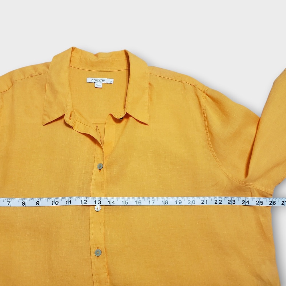 Chico's 100% Linen Button Down Shirt Orange Size 4 US 20 Long Sleeve Top - Picture 7 of 11